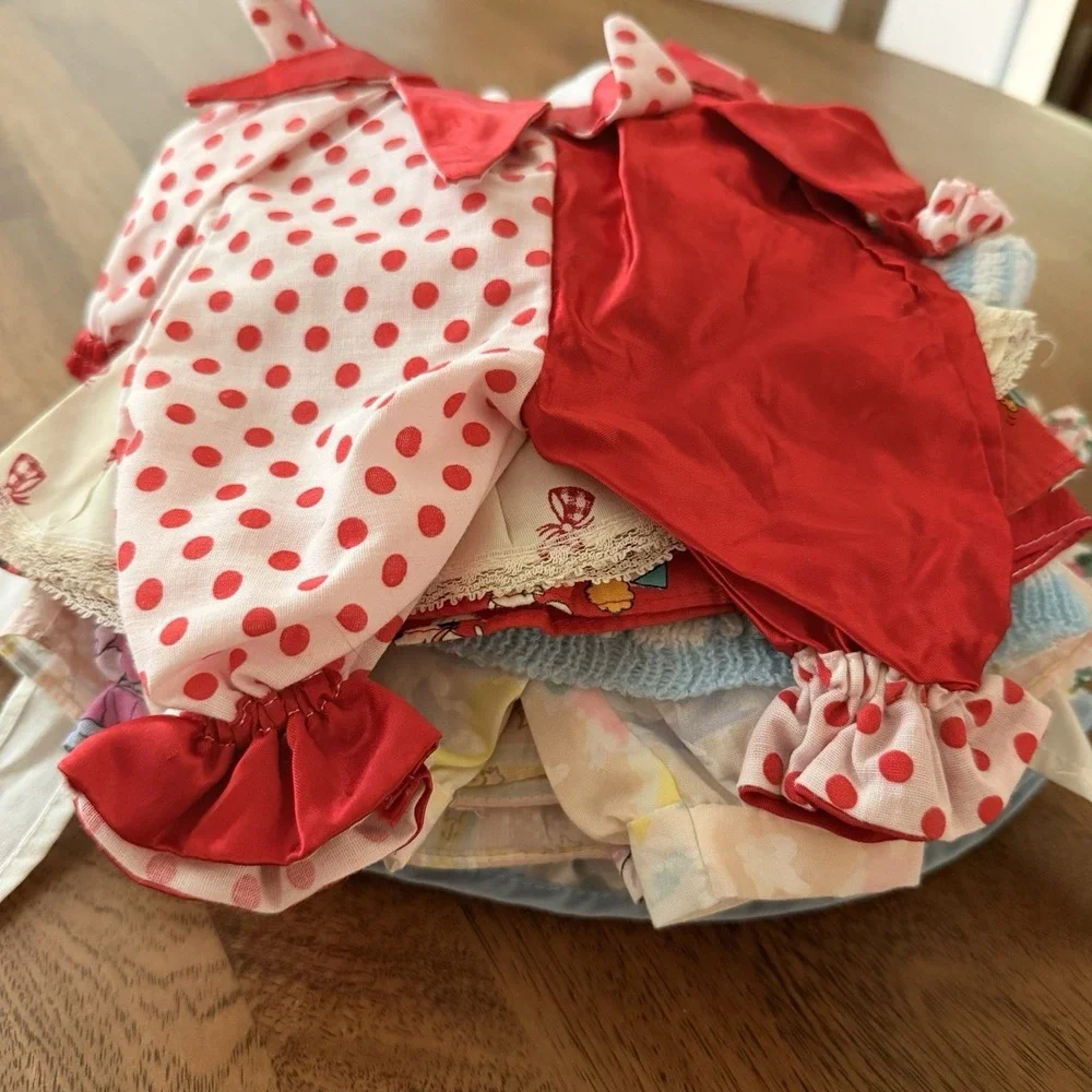16 Piece Vintage Doll Clothes Lot Dresses Rompers 1980s